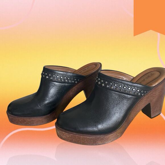 Trask Women’s Black Leather Reese Studded Clog/Mule Heels Boho Western Size 7.5 - Picture 9 of 12